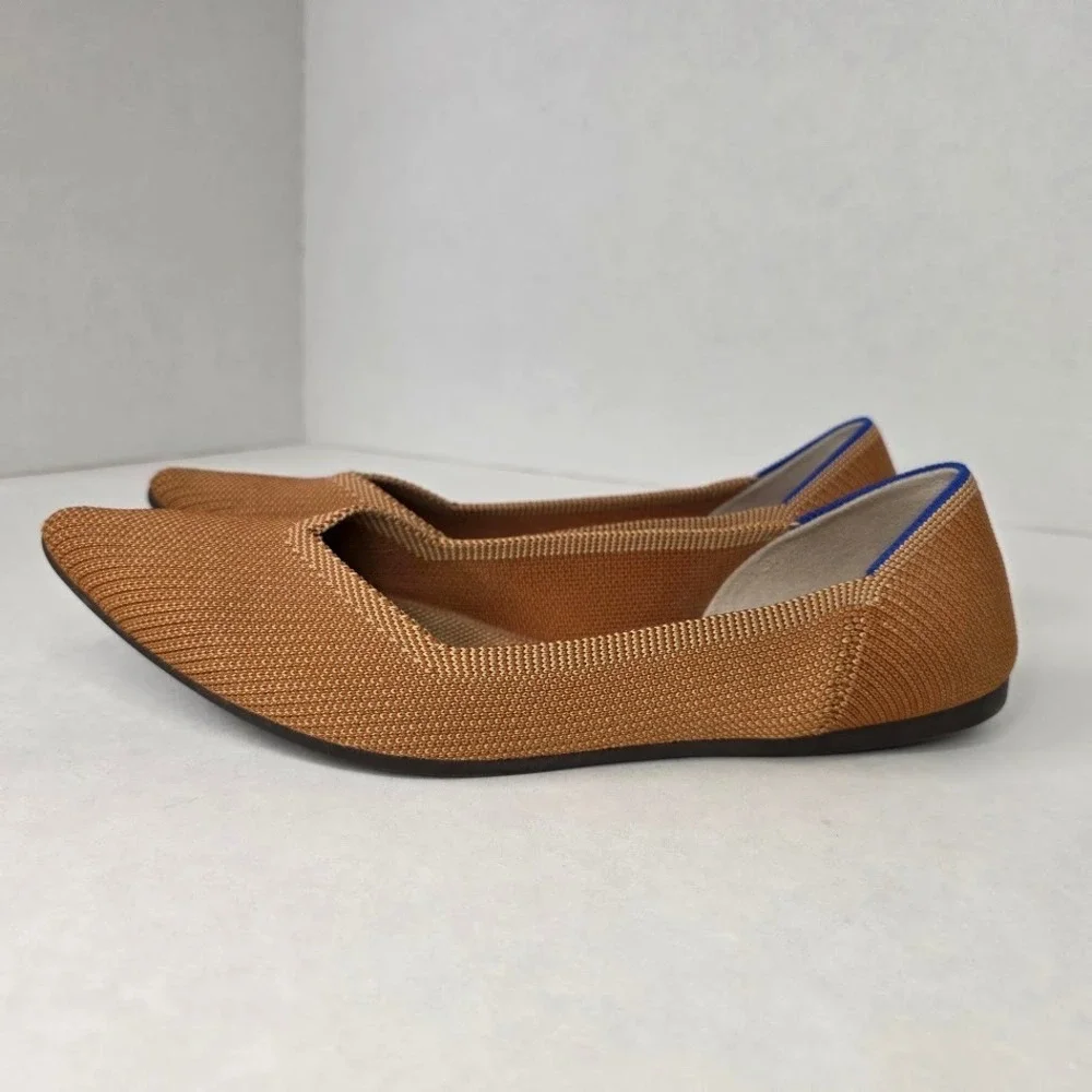Rothy's Womens 9 The Point Flat Honeycomb Knit Amber Tan Pointed Toe Ballet Flat